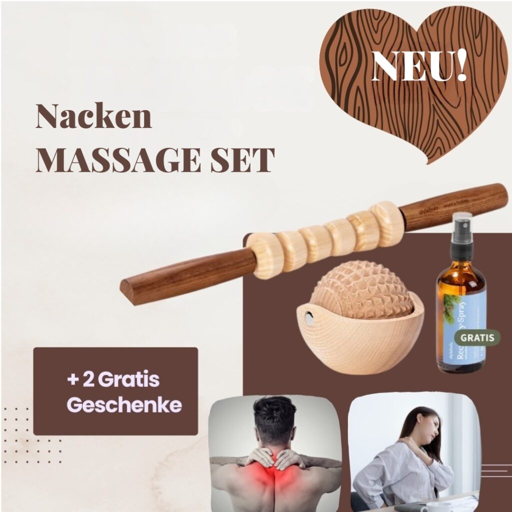 Nacken Massage Stab aus Holz mit Kugel und Öl